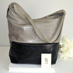 🖤 HOBO Joyce Style Shoulder Bag Two-Tone Leather Stone/Gray & Black